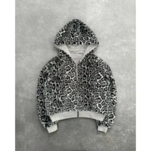 New Two-sided Clothing Harajuku Retro Leopard Print Fashionable Loose Zipper Hoodie Men Street Hip-hop Casual Sweatshirt Women(Raincoats)