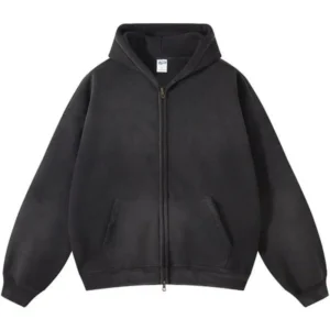 Men's Hoodies Streetwear Unisex Retro Sweatshirts Zippered Washed Black Long Sleeve Tops Double Zipper Trendy Casual Fashion Pullover Cotton(Raincoats)