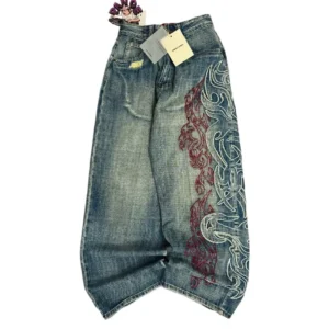 2025 new style embroidered jeans, Y2K American new style embroidered loose jeans for men, high street style, retro hip-hop fashionable casual wear, playful twins, comfortable wide-leg pants, trendy fashion items