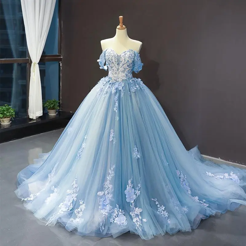 2025 Summer Bride Solo Fluffy Dress Off-Shoulder Train Wedding Evening Princess Gown Womenswear bridal shower dresses wedding dress