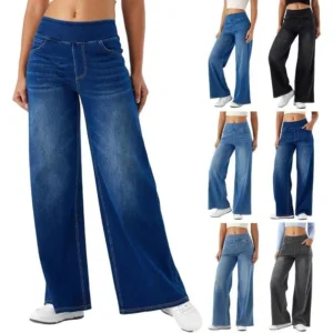 Women Sweatpant Jeans Sweatpants That Look Like Jeans High Waisted Stretchy Pull On Wide Leg Pants with Pocket
