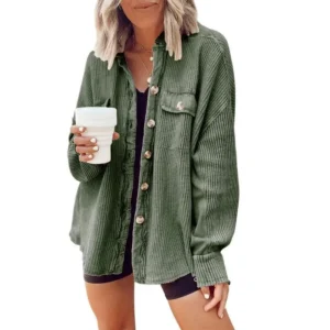 Women's Loose Fit Batwing Sleeve Waffle Knit Button Down Shirt Shacket Tops Casual Jacket fall outfits Chic Knitted