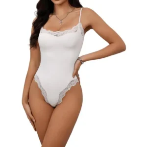 Lace Body Suit Square Neck Tops for Women Sleeveless Spaghetti Strap Tank Top Bodysuits for Women Sexy Jumpsuit Womenswear Cute(Raincoats)