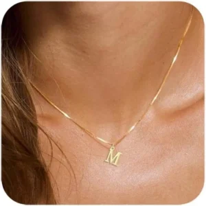 Gold/Silver Initial Necklaces for Women - 14K Gold Plated, Dainty Letter Pendant Name Necklace - A-Z Personalized Gift Trendy Jewelry vial necklaces cuban link chain undefined elizabeth taylor ring cluster rings thorn Bogg Bag Bling Decorative Charm Set