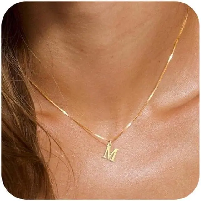 Gold/Silver Initial Necklaces for Women - 14K Gold Plated, Dainty Letter Pendant Name Necklace - A-Z Personalized Gift Trendy Jewelry vial necklaces cuban link chain undefined elizabeth taylor ring cluster rings thorn Bogg Bag Bling Decorative Charm Set
