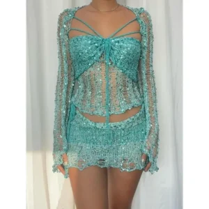 SD  Street Fashion Long Sleeve Tie Neck Top & Bodycon Skirt for Party Club Dating, Outfit Sets for Women Clothes Suits Womenswear Comfort Streetwear Gamis Basic Minimalist