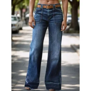 The New Trend Of 2025 Casual Wide-leg Jeans, Women'S Mid-waist Flares With Pockets, Are A Long Design Of Pants For All Seasons Style Womenswear