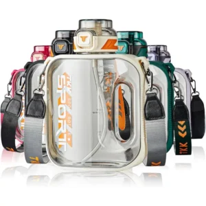 Half Gallon Water Bottle Jug with Straw Large Capacity Plastic Water Bottle Dishwasher Safe 1/2 Gallon 50 Oz Water Bottle Jug   for Gym Yoga Travel Camping Outdoor(Raincoats)