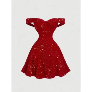 Elegant Off-Shoulder Sequin Women Short Dress, New Years Dress Women, Dress,Elegant Dresses For Women,Women's Evening Dress,Glittery Dress,Sequin Dress Women,Birthday Dress ,Valentine Day