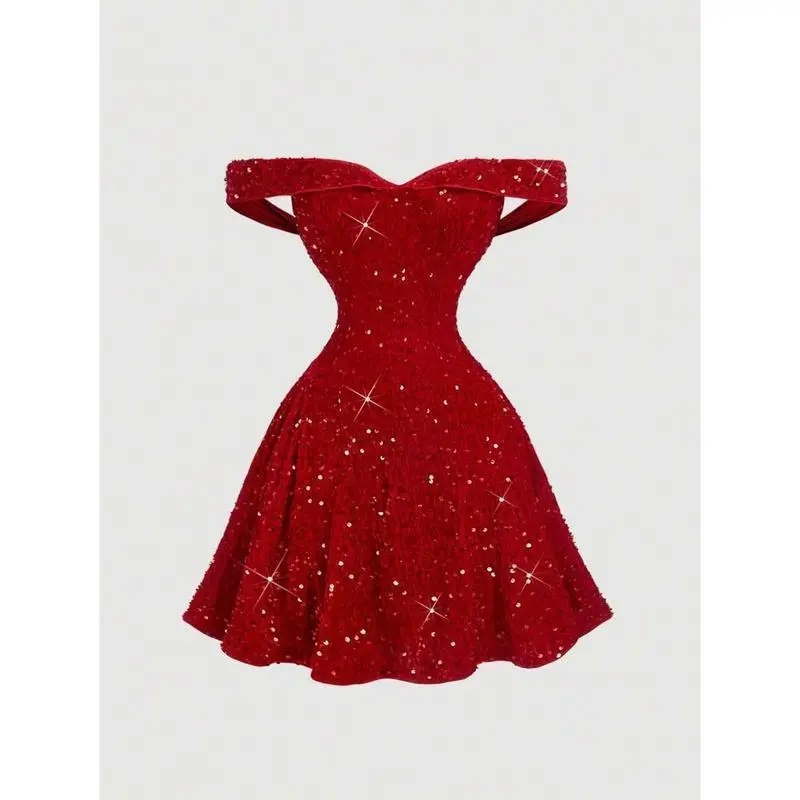 Elegant Off-Shoulder Sequin Women Short Dress, New Years Dress Women, Dress,Elegant Dresses For Women,Women's Evening Dress,Glittery Dress,Sequin Dress Women,Birthday Dress ,Valentine Day