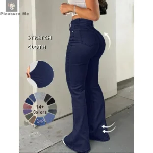 Women's High Waist Flare Leg Jeans, Casual Button Fly Pocket Design Bell Bottom Denim Trousers for Fall & Winter, Women's Bottoms for Daily Wear, Women Jeans