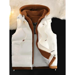 Luxury Faux Two-Piece Vest Jacket - Sleeveless, Hooded, Zip-Up Outerwear for Fall/Winter |       Machine Washable