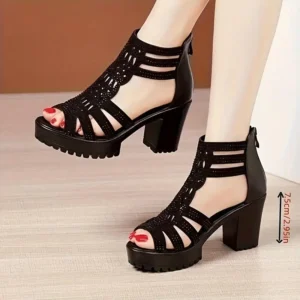 Women's Elegant High Heels, Black Comfortable Sandals, Women's Open-Toe Fashion Roman Shoes, Suitable For Casual And Formal Occasions Footwear Girl(Raincoats)