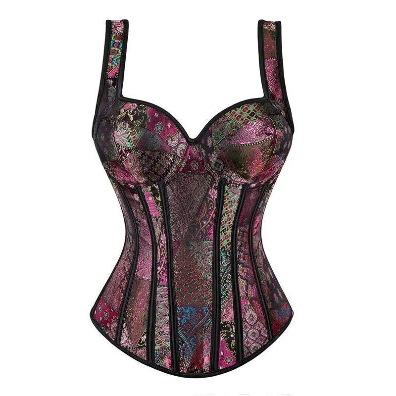 Overbust Mardi Gras Corset Tops For Women Going Out Gothic Jacquard Shoulder Straps Tank Overbust Corset Bustiers 1569