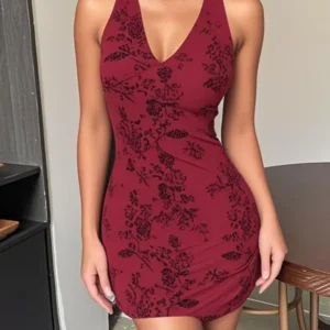 Women'sFloralPrintVNeckDress,ElegantFashionCasualSleevelessShortDressforDailyOutdoorWear,WomenDressforSummerBlouses & Shirts