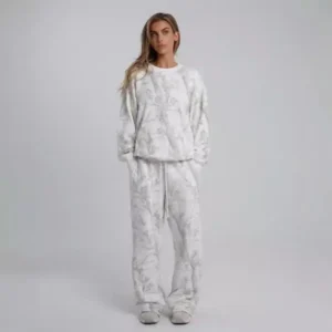 2024 Women's Sweatshirt Camouflage Sweatshirt Maple Leaf Print Oversized Sweatshirt Long Sleeve Casual Womenswear Hoodie French Terry Set Clothes