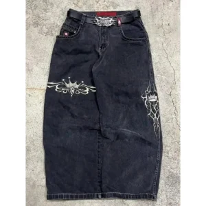 Men's Oversized Baggy Wide Leg Jeans - Urban Streetwear Denim Pants with Letter Print, Water-Washed Texture & Machine Washable Design for Hip-Hop Fashion