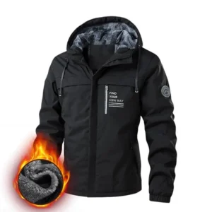 Men'sFleeceLinedHoodedJacket,TrendyVersatileOutdoorCasualWindproofWaterproofFleeceLinedThickenedCoatBlouses & Shirts