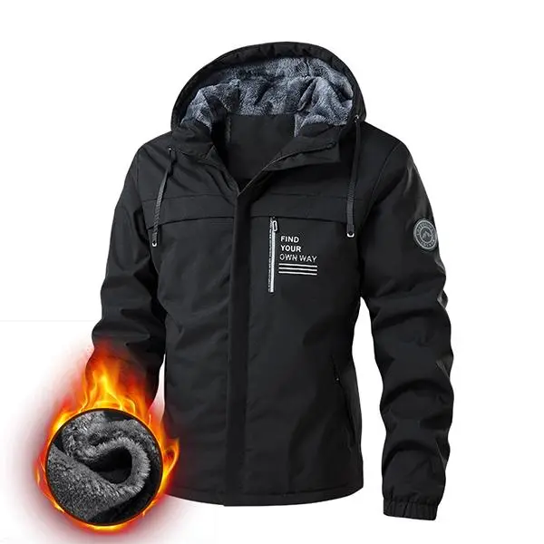 Men'sFleeceLinedHoodedJacket,TrendyVersatileOutdoorCasualWindproofWaterproofFleeceLinedThickenedCoatBlouses & Shirts