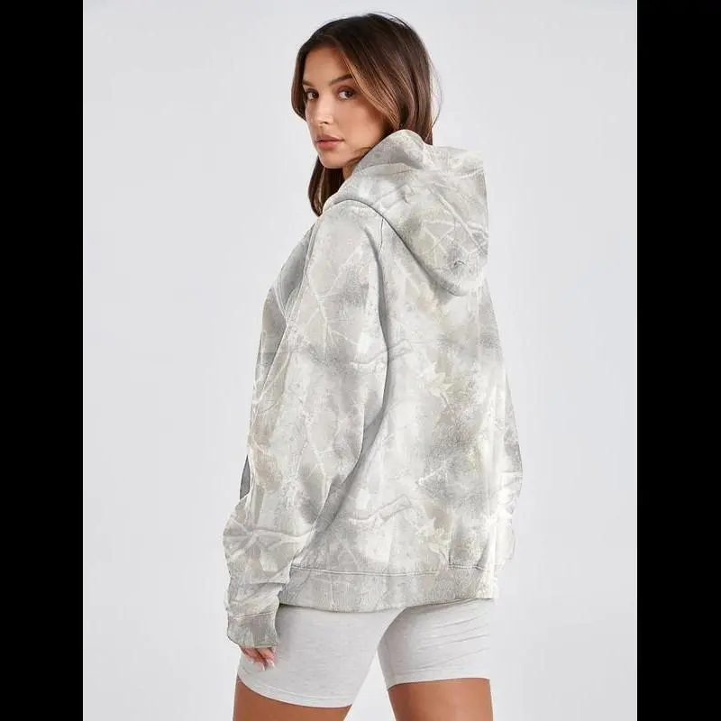 Spring Womens SweatShirt Camo Fleece Hoodie For Men Women Long Sleeve Drop Shoulder Oversized Hooded Sweatshirt Pullover With Pocket